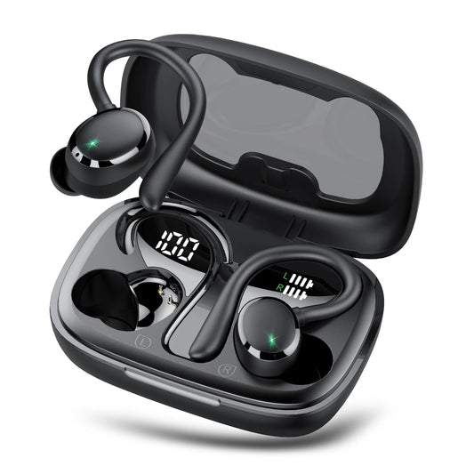 Bluetooth 5.3 Headphones Wireless Earbuds 72Hrs Playtime Wireless Charging Case Digital Display Sports Ear Buds with Earhook Deep Bass Waterproof Over-Ear Earphones for Workout/Running