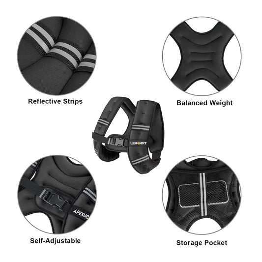 Reflective Stripe 6LB/8LB/12LB/16LB/20LB/25LB/30LB Weighted Vest for Workout Strength Training Muscle Building Exercise